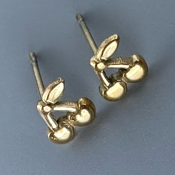 14k Gold Vermeil Tiny Cherry Studs - Picture 4 of 10